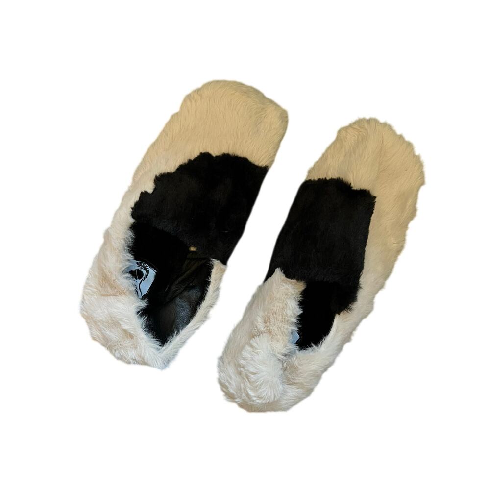 V-NY New York Genuine Fox Fur Slides | Black & White | Size 37